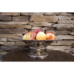 Vintage Silverplate Pedestal Bowl with Copper Accents | Ornate Compote